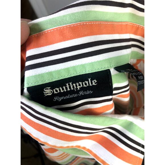 South Pole Men's Button Down Shirt Size XXL Long Sleeve White Orange Cotton - Picture 8 of 13